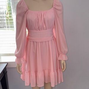 Chic Pink Long Sleeve Dress